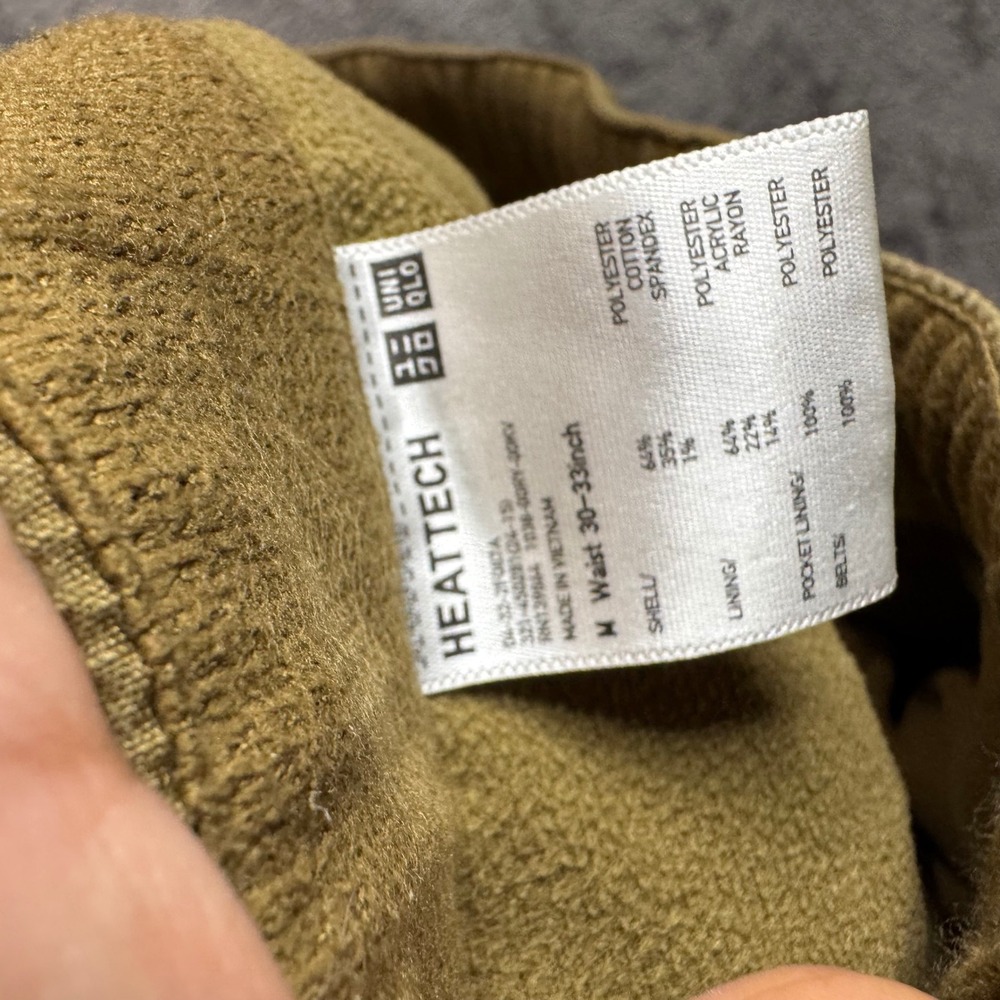 Uniqlo Heattech Lined Ripstop Pants Mens Medium Tan Brown Belted Cargo Trousers - Picture 5 of 8